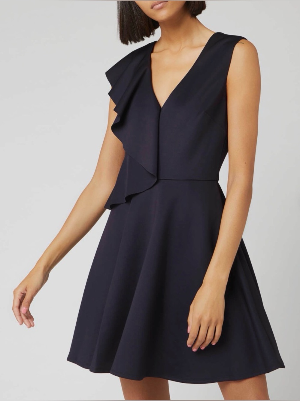 TED BAKER LONDON Lantaa Navy Ruffle Detail Skater Dress Size 4 Asymmetric